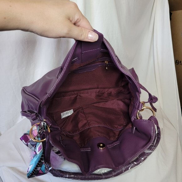 Badgley Mischka Purple Slouchy Women’s Crossbody Handbag w/ Bow~Non-Smkng ~ NWT - Picture 10 of 10